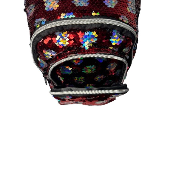 Disney Parks Minnie Mouse Reversible Sequined Mini Backpack RED/BLACK Silver Dot